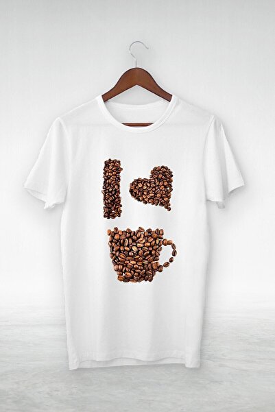 donamod Vtshirt White -unisex -ı Love Coffe2-εικονογράφηση Σχέδιο- Y-062