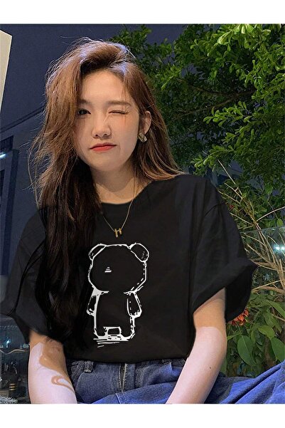 donamod Tricou oversize cu desene animate și design grafic Seria Cartoon/Lett...