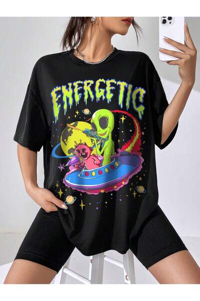 donamod Tricou oversize cu desene animate și design grafic Seria Cartoon/Lett...