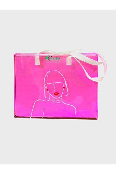 Beach Time Pink Pvc Printed Beach Bag
