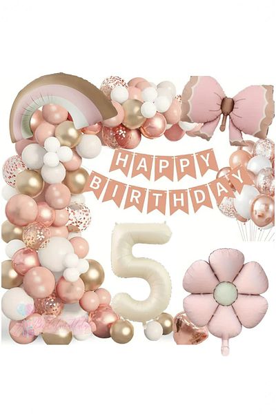 BİDOLUMUTLULUK Retro Luxury Birthday Set - Pink Bow, Balloon Celebration Entertainment