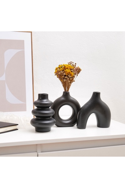 Home Minimal Biblo Set,  3'lü Siyah Dekoratif Bohem Minyatür Vazo