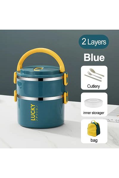 AYB Modern Lunch Box Food Thermos with Steel Thermos Carry Bag and Fork Spoon Set