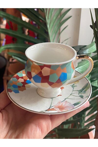 ÇIRPAN EV RENKLİ GEOMETRİK 6 KİŞİLİK TÜRK KAHVESİ FİNCANI