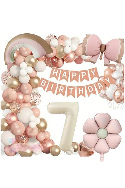 BİDOLUMUTLULUK Retro Luxury Birthday Set - Pink Bow, Balloon Celebration Entertainment