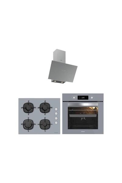 Silverline Gri Cam Ankastre Set 3481 Flam Davlumbaz - CS5335S01 Ocak - BO65E4...