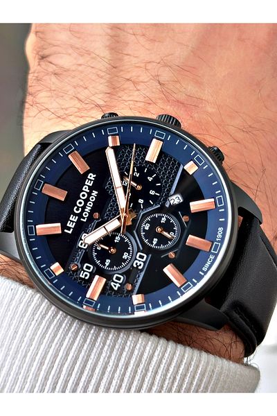 Lee Cooper Function Black Color Leather Band Men's Wrist Watch 7474.631