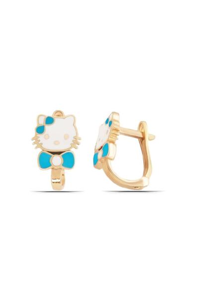 Parmas Design Hello Kitty Mavi Kedi Tasarım 925 Ayar Gümüş Kız Çocuk Küpe