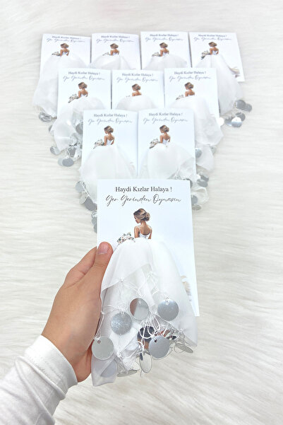 ZEYMERADE بطاقة شيفون بيضاء فضية هدية منديل هالاي 5 قطع، العروس العريس زفاف ا...