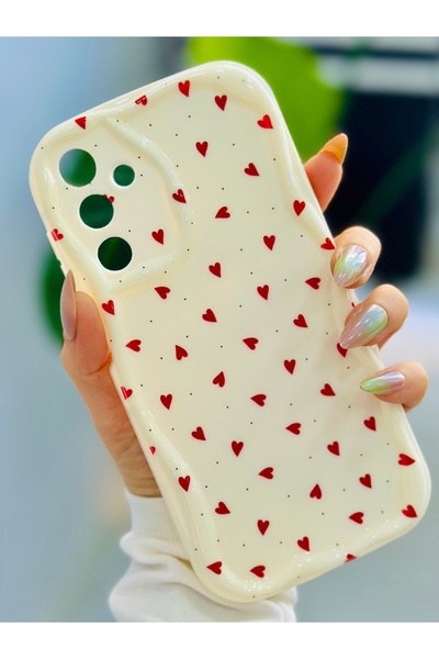 Go Aksesuar Galaxy M15 Uyumlu Kırmızı Kalpler Tasarımlı Silikon Kılıf