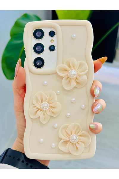 Go Aksesuar جراب من السيليكون بتصميم زهرة التول المتوافق مع هاتف Galaxy S23 ULTRA مع لعبة
