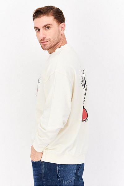WRANGLER Men Crew Neck Long Sleeve Graphic Print Sweatshirt, White