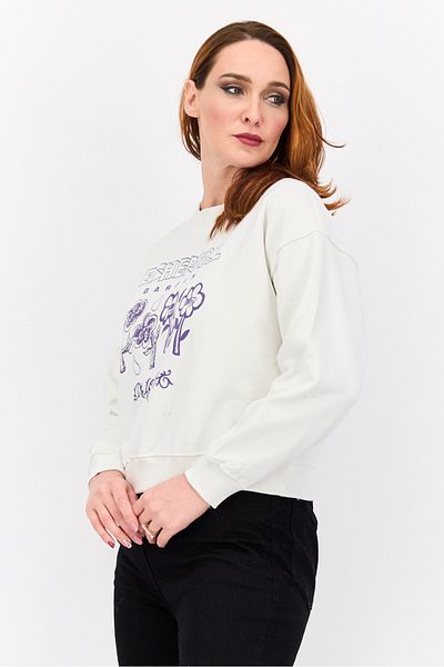 Misfit Women Crew Neck Graphic Print Long Sleeves Sweatshirt, Off White