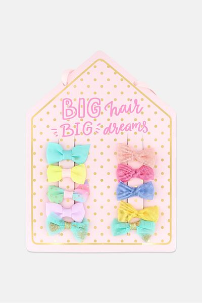 Simple Kids Girl 10 Pieces Satin Ribbon Hair Clips, Pink Combo