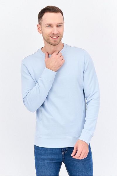 Sorbino Men Crew Neck Solid Long Sleeve Sweatshirts, Light Blue