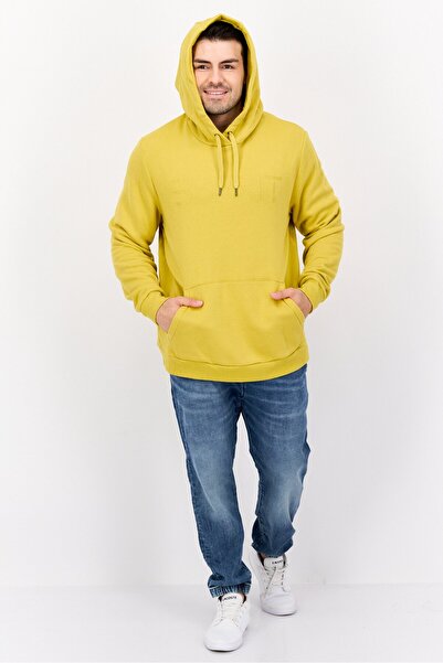 Esprit Men Hood With Drawstring Long Sleeve Brand Logo Sweatshirts, Mustard Yellow