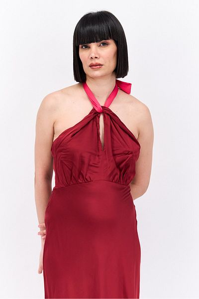 Scotch & Soda Women Plain Midi Dress, Maroon