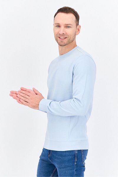 Sorbino Men Crew Neck Solid Long Sleeve Sweatshirts, Light Blue