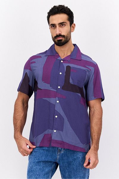 Jachs New York Men Regular Fit Allover Print Short Sleeves Casual Shirt, Purple