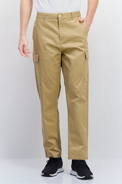 Scotch & Soda Men Tapered Fit Plain Cargo Pants, Tan