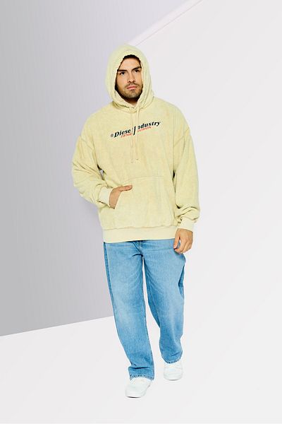 Diesel Men Hooded Long Sleeves Embroidered Hoodies, Beige