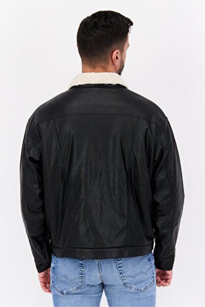 WRANGLER Men Sherpa Leather Motorcycle Jacket, Black