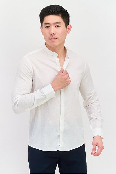 GAZZARRİNİ Men Regular Fit Solid Long Sleeves Casual Shirt, Off White