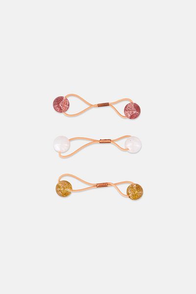 Goody Kids Girl 3 Piece Textured Pony Tailers, Gold