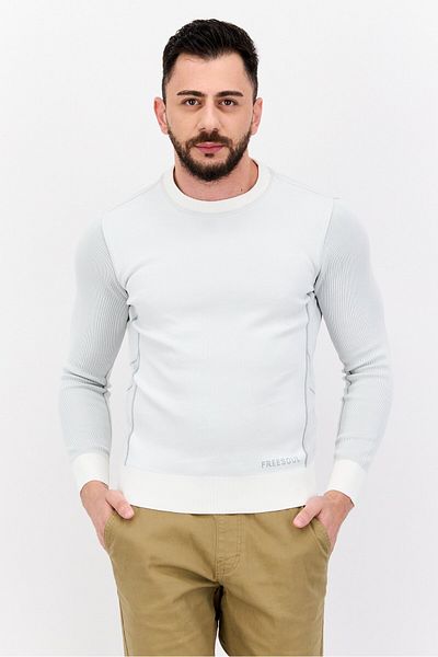 freesoul Men Crew Neck Long Sleeves Textured Sweatshirt, Off White