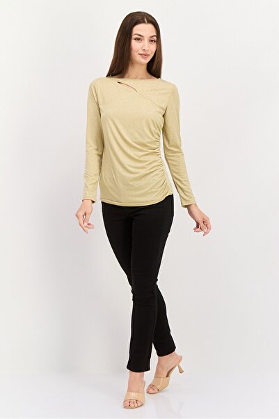 Vince Camuto Women Round Neck Long Sleeve Textured Top, Gold