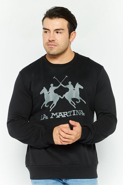 La Martina Men Crew Neck Brand Logo Long Sleeves Sweatshirt, Black