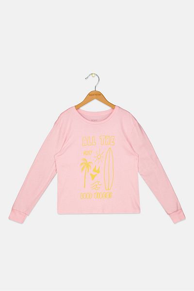 Roxy Kids Girl Graphic Printed Long Sleeve Top, Pink