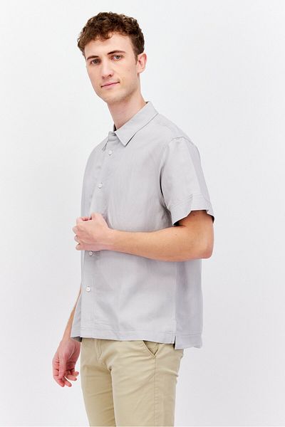 Esprit Men Regular Fit Textured Short Sleeves Casual Shirt, Grey