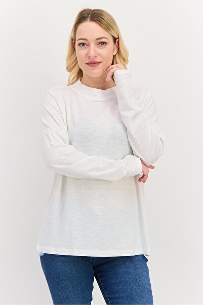 Esprit Women Mock Neck Long Sleeves Solid Top,White