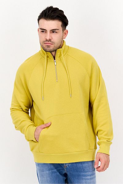 Esprit Men High Neck Long Sleeves Solid Half Zip Sweatshirt, Mustard