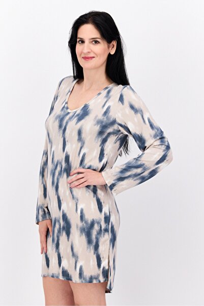 Vince Camuto Women Tie Dye Full Sleeves Sleep Shirt Dress, Navy Blue