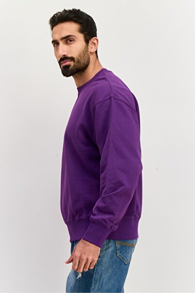 Esprit Men Ribbed Neck Plain Long Sleeves Sweatshirt, Purple