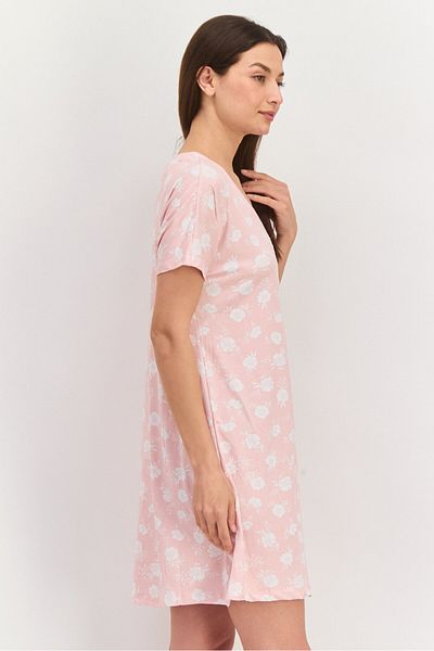 Anne Klein Women Floral Print Short Sleeve Sleepwear Dress, Pink
