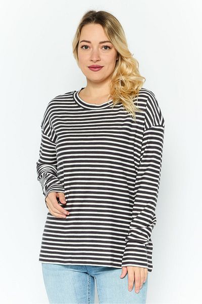 Esprit Women Round Neck Long Sleeves Stripe Print Top, White