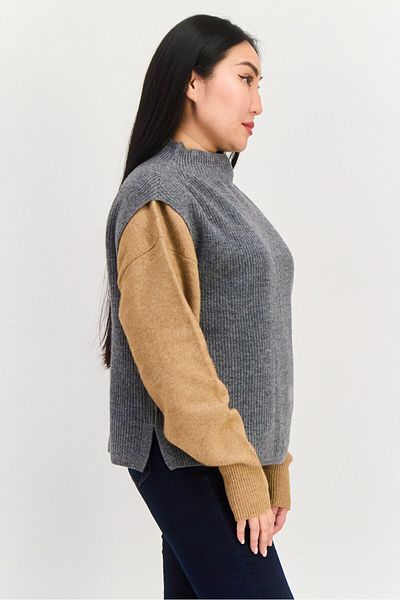Esprit Women Mock Neck Sleeveless Knit Sweater, Grey