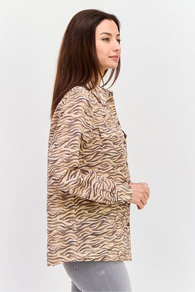 Scotch & Soda Women Spread Collar Long Sleeves Animal Print Shirt, Brown Combo