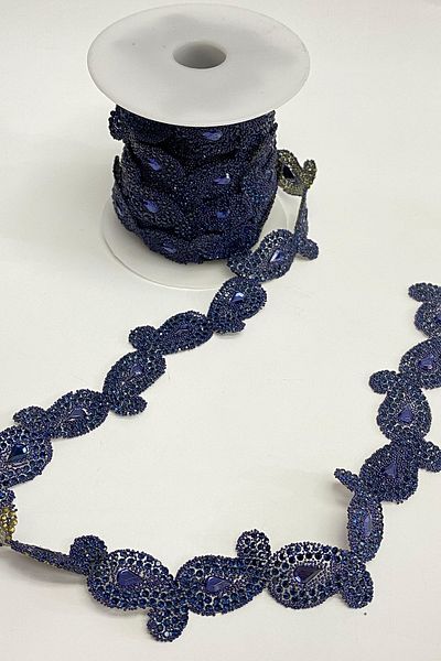 Hayalperest boncuk Navy Blue Shawl Pattern Iron-On Strip Stone Sconce