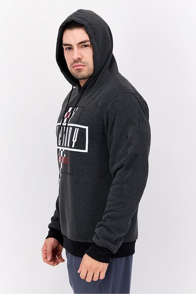 Modern Culture Men Printed Long Sleeves Hoodie, Dark Grey