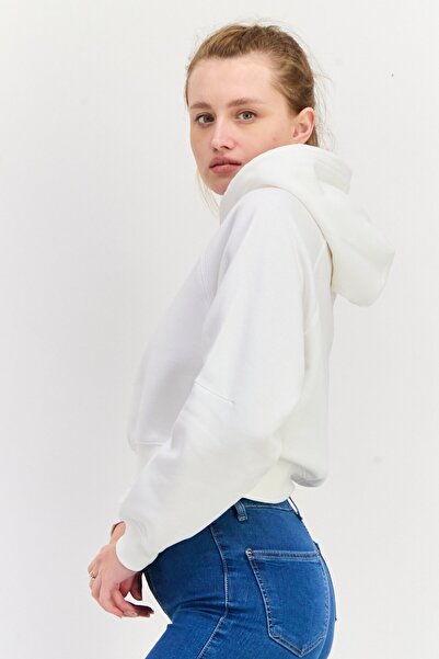 Esprit Women Hood Neck Brand Logo Hoodie, White