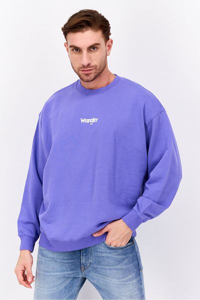 WRANGLER Men Crew Neck Long Sleeve Brand Logo Sweatshirt, Purple