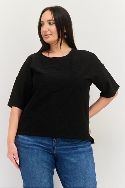 Esprit Women Oversized Round Neck Short Sleeves Metallic Top, Black
