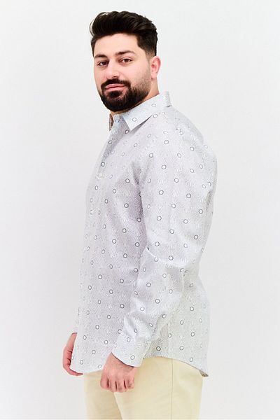 Perry Ellis قميص رجالي كاجوال بقصّة عادية وأكمام طويلة وطبعة زهور، أبيض