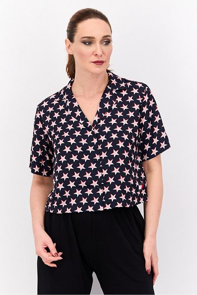 Tommy Hilfiger Women Allover Print Short Sleeves Pajama Shirt, Navy Combo