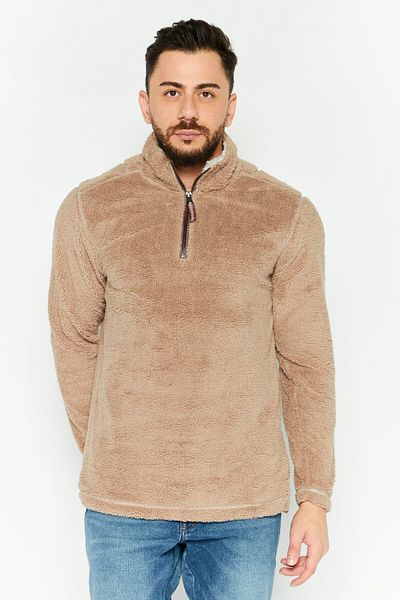 True Grit Men Mock Neck Plain Long Sleeves Sweatshirt, Tan
