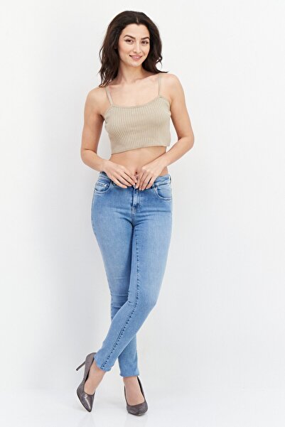 Calvin Klein Women Square Neck Sleeveless Ripped Top, Beige